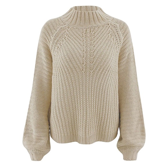 NWOT Oversized Crop Pullover Sweater Casual Round Neck Chunky Sweater- Apricot - Picture 4 of 5